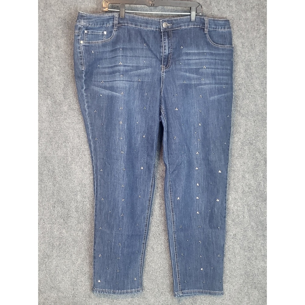 Avenue Denim Skinny Jeans Plus Size 24 Embellished Rhinestone Dark‎ Wash Women